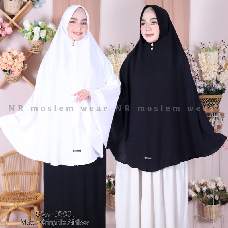 AMIRA ~ KERUDUNG BERGO PUTIH HITAM , PERLENGKAPAN HAJI DAN UMROH WANITA Kode B30