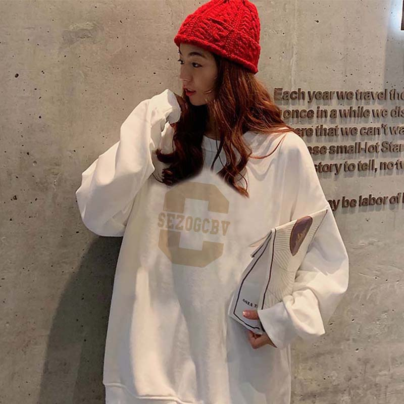 Kaos Stasan Wanita Oversize Couple Sweater American Vintage Cartoon Graphic Letter Priting Top Kekinian Casual Sweater