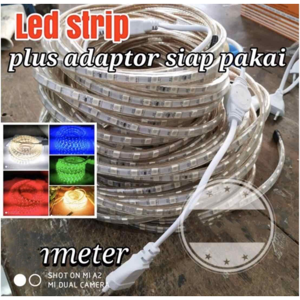 PAKET LAMPU LED STRIP SELANG 5050 SMD AC 220V OUTDOOR  INDOOR 6M-10MLENGKAP TINGGAL COLOK