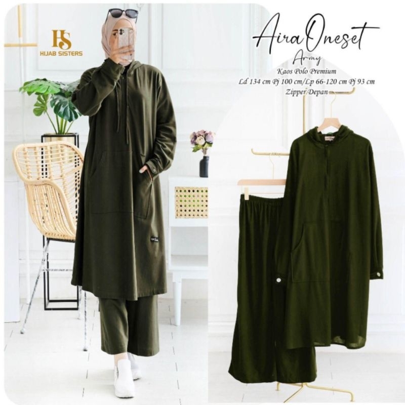 HFZ/Aira One set/setelan baju cewek/pakaian wanita setelan kantor/setelan kulot panjang/tunik kaos p