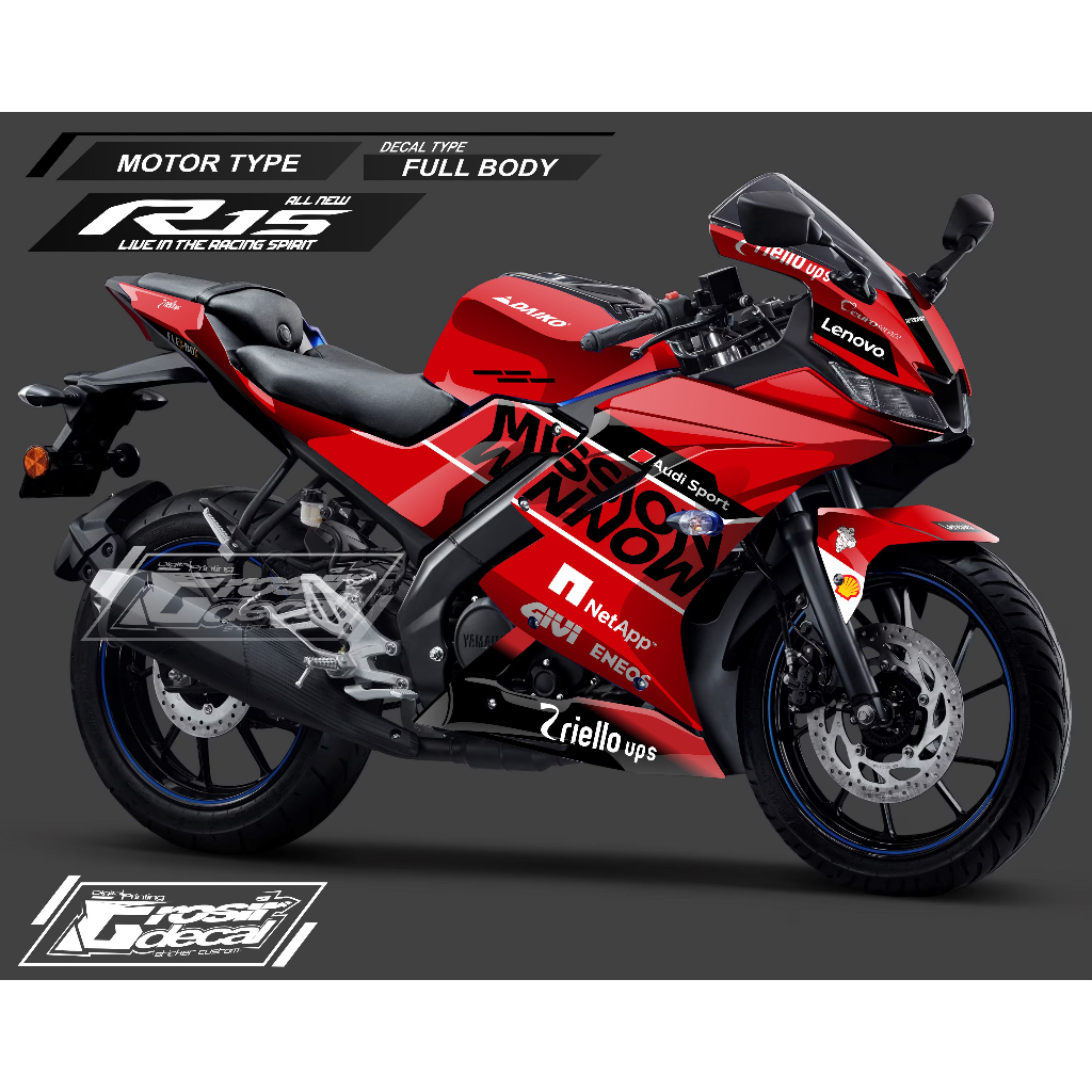 Decal Stiker Yamaha R15 V3 Merah Full Body Stiker Yamaha R15 V3 Fullbody
