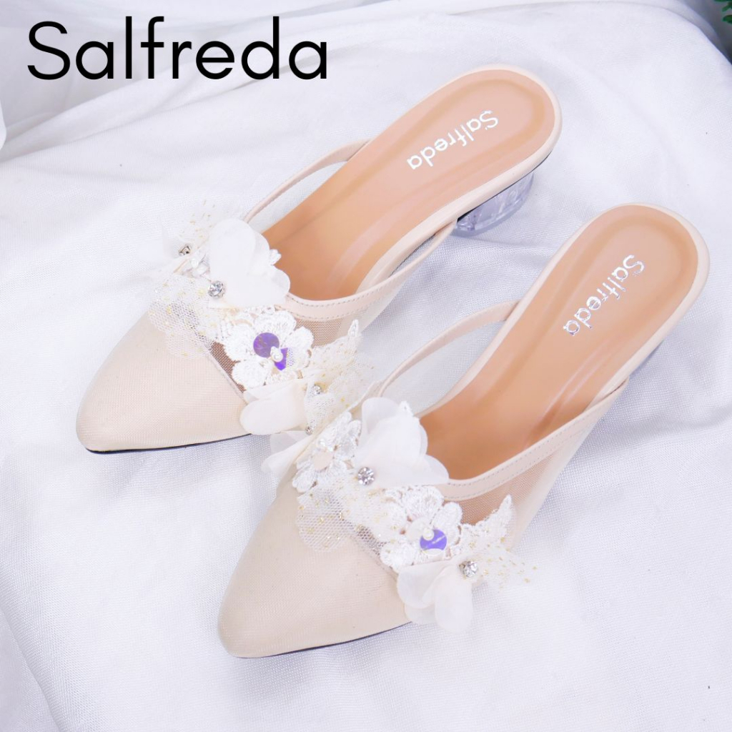 Sandal Sepatu Pesta Wanita Sendal Kondangan Mewah Elegan Terbaru Import Impor Korea Hak Hag Kaca Heels 3 cm Ori Bunga Pernikahan Wedding Kantoran RB70088