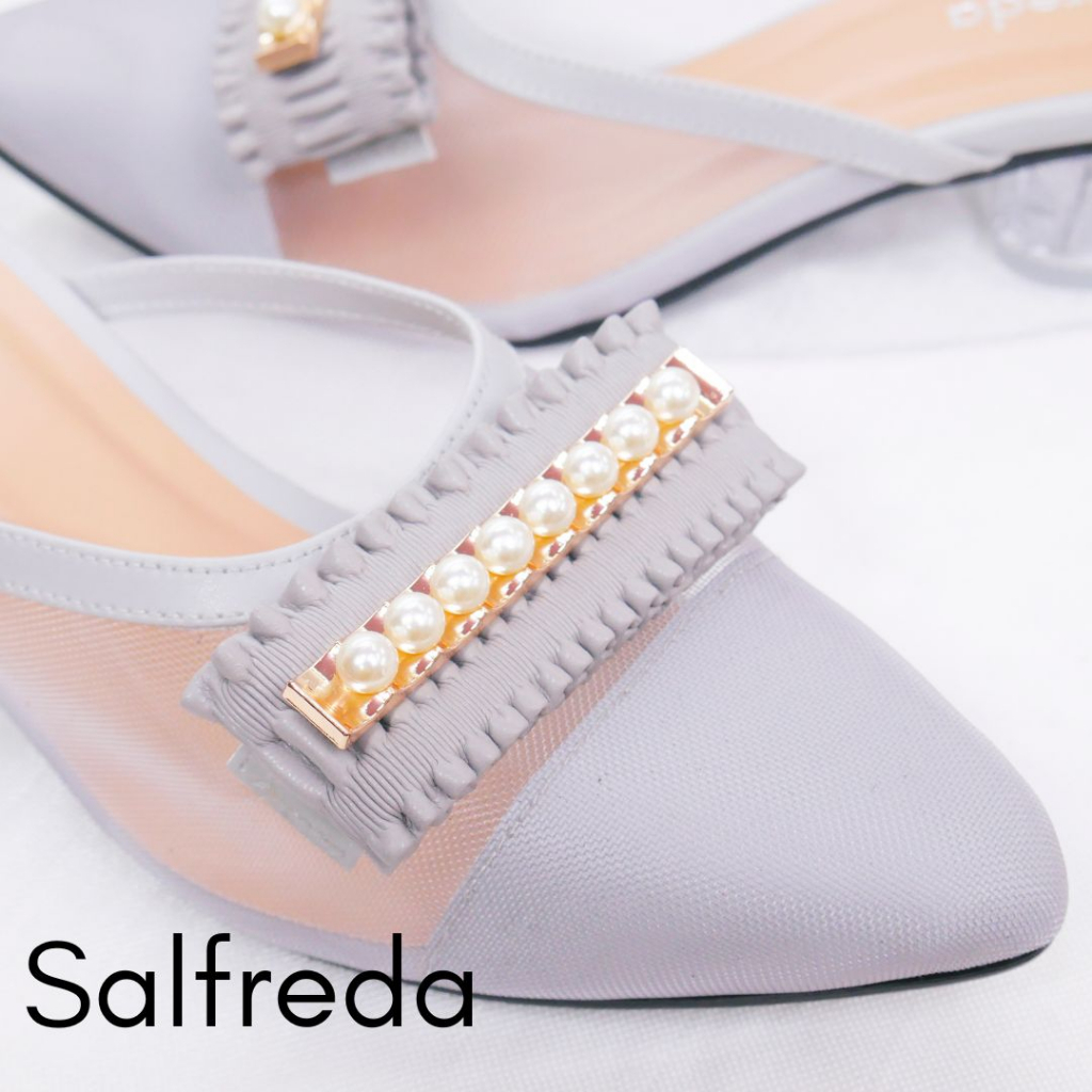 Sandal Sepatu Impor Korea Wanita Pesta Terbaru Kondangan Elegan Mewah Gray Abu Import Hak Heels 3 cm Kaca Pernikahan Wedding Kantoran RB70089