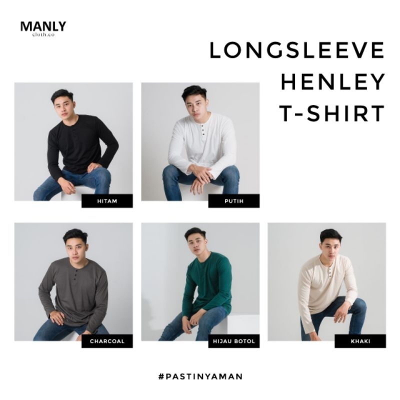 Kaos Henley Polos Lengan Panjang / Kaos Kancing Lengan Panjang / Henley Panjang / Kaos Kancing Panjang