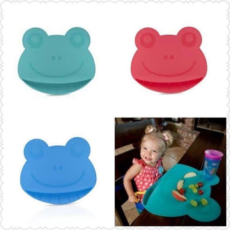 Nuby kid frog silicone placemat - piring makan silikon blue