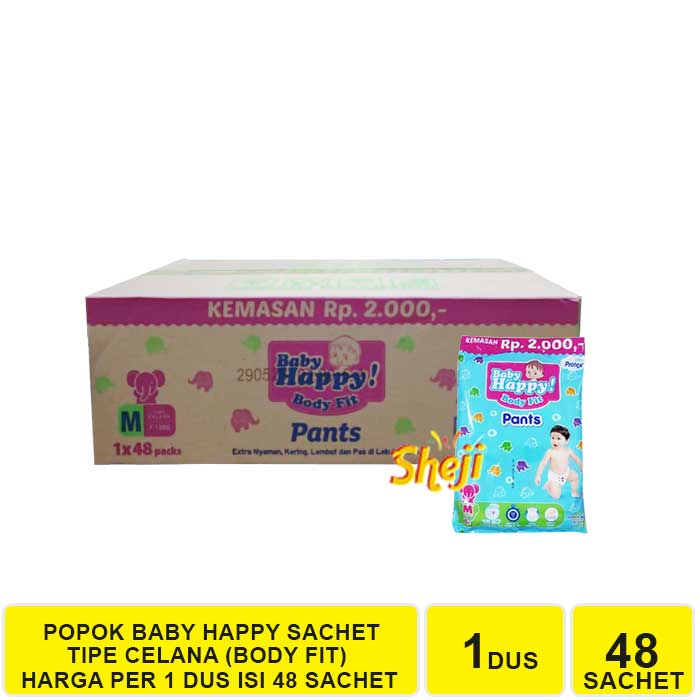 1 DUS ISI 48 SACHET BABY HAPPY PANTS POPOK BAYI DIAPERS SIZE M (UKURAN M)