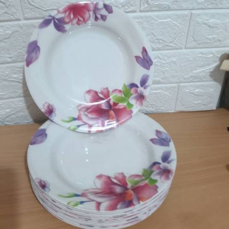 (1Lusin)Piring makan melamin motif bunga 9"inch