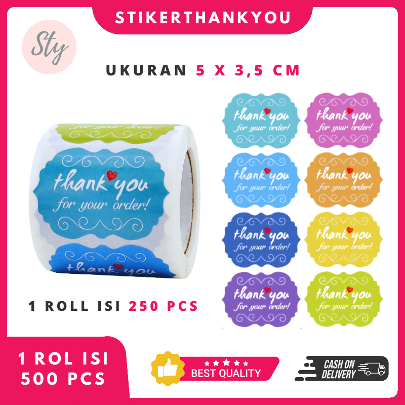 

250 Pcs/Rol Stiker Thank You for Order Besar 8 Warna