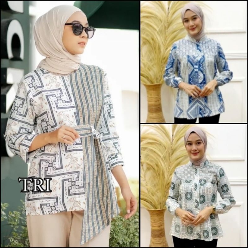 tey-17 Batik wanita ASJ SA HRB026 Kenongo Kemeja Tosca Pendek