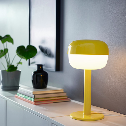 BLASVERK Lampu meja, krem / kuning / biru, 36 cm