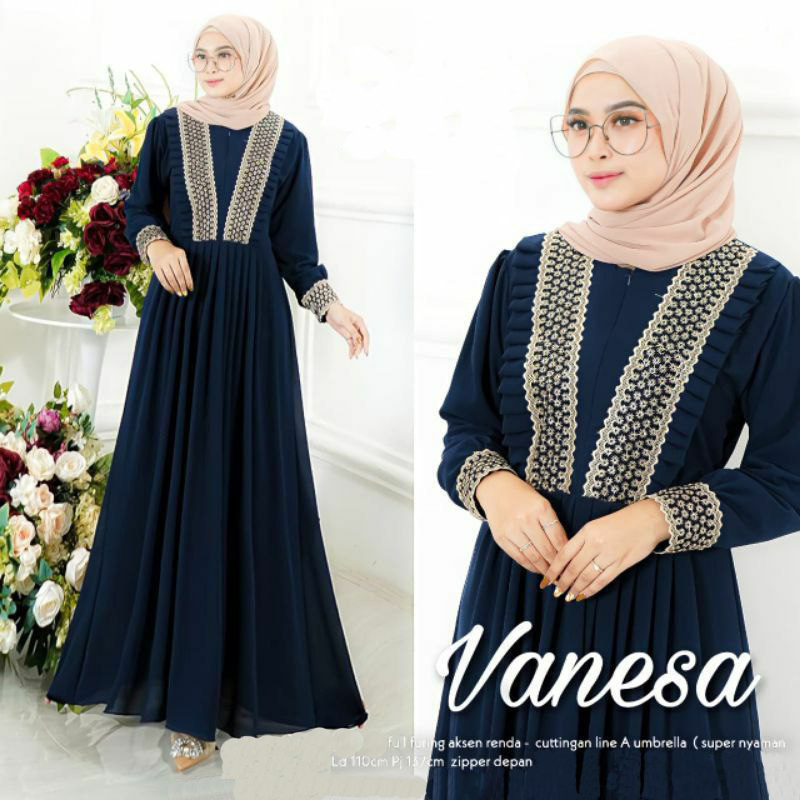 Vanessa Gamis Rayon Maxy Dress Wanita Muslim Syari Motif Terbaru