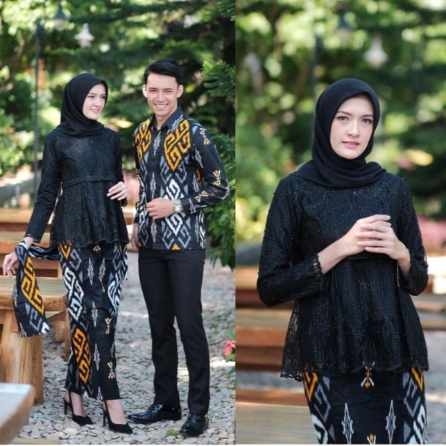 READY JUMBO BIG SIZE XXL - AMIRA BUTIK KEBAYA COUPLE BRUKAT PREMIUM KEBAYA HITAM COUPLE PASANGAN SET