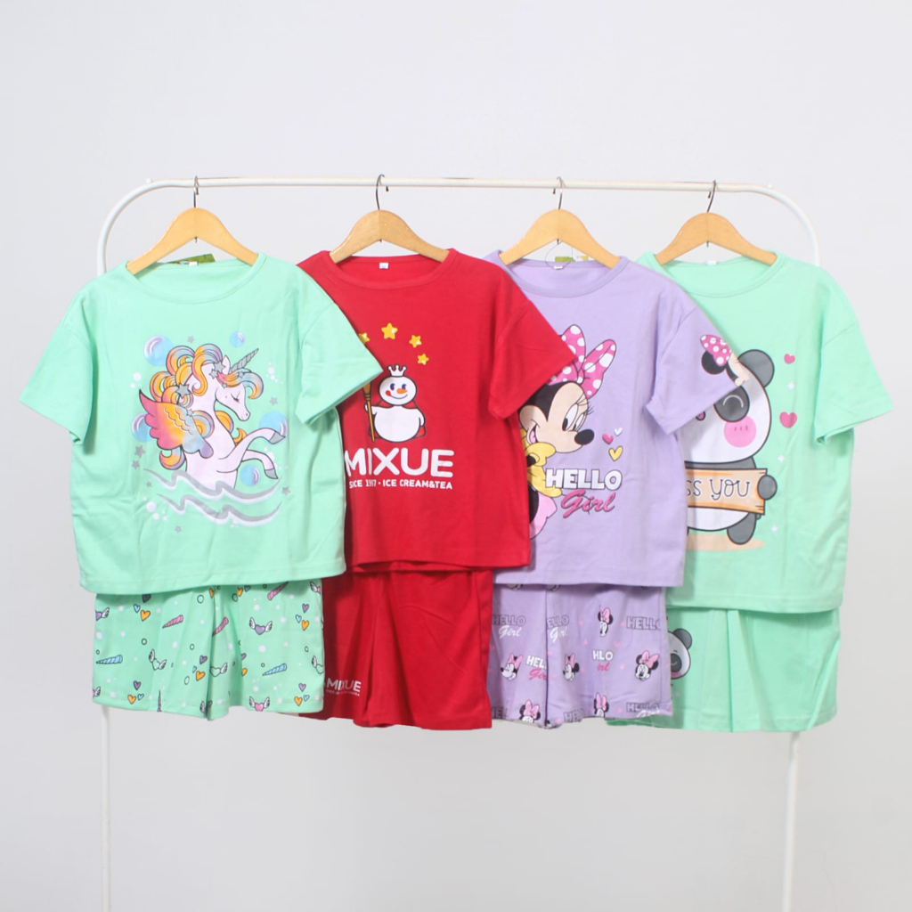 Play House Setelan Baju Anak Perempuan Modis Lengan Pendek umur 4-12 Tahun