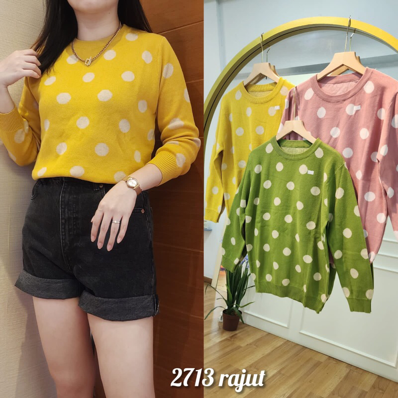 ATASAN RAJUT LENGAN PANJANG MOTIF POKKADOT/BAJU RAJUT LENGAN PANJANG/RAJUT POLKADOT/BAJU MUSIM DINGI