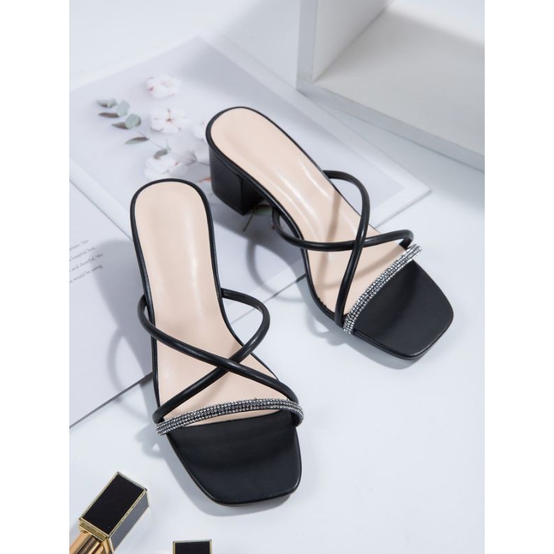 Sandal wanita Hells 3cm Model tali mutiara terbaru SA95