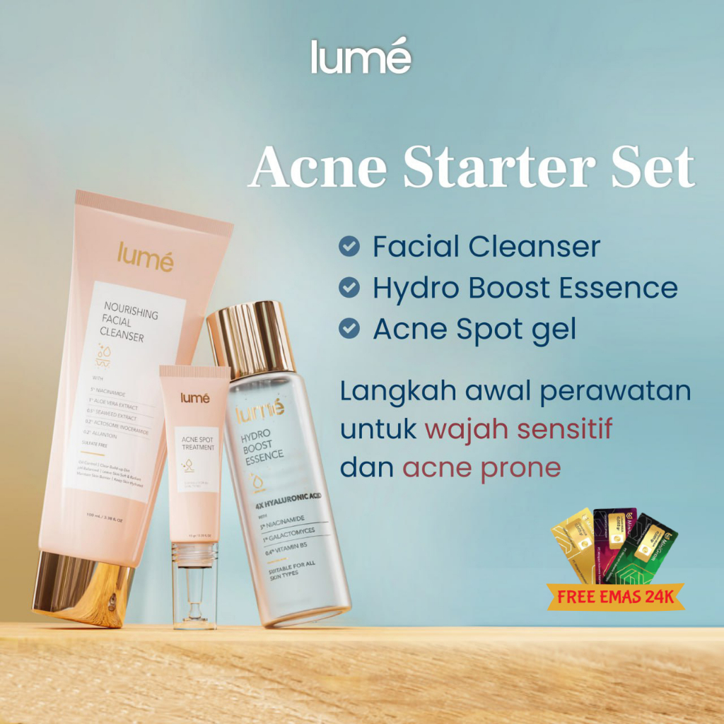 (Free Emas 24K) Paket Bundling LUME Skincare ACNE Starter Set isi 3 pcs BPOM Halal