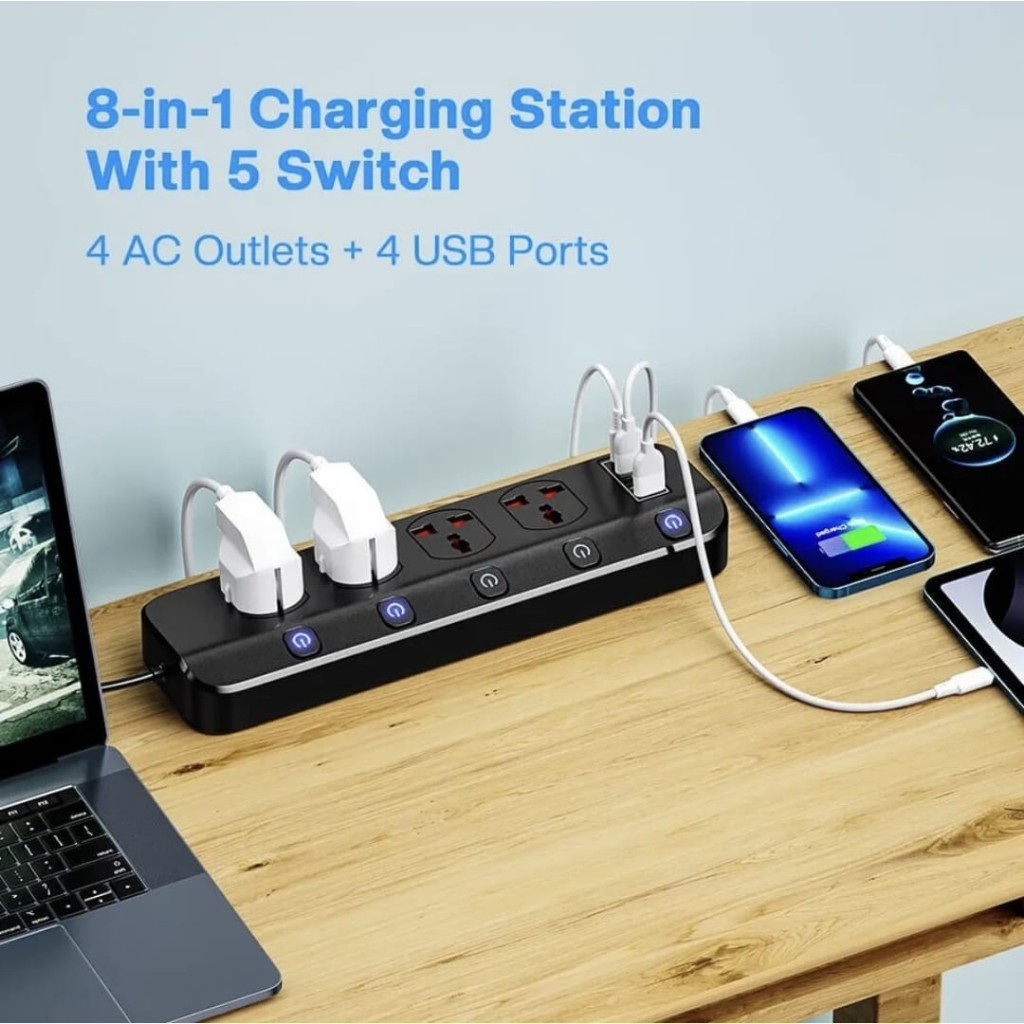 Steker colokan listrik BKL456 universal 4 power socket 4 port Usb fast charging QC 3.0