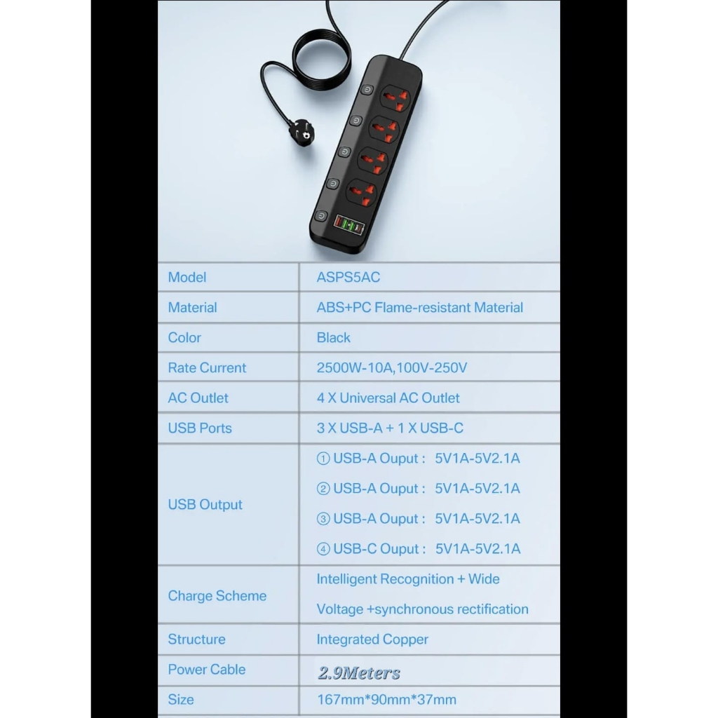 Steker colokan listrik BKL456 universal 4 power socket 4 port Usb fast charging QC 3.0