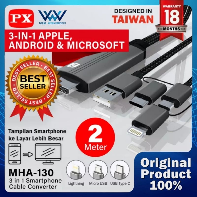 Kabel Smartphone 3in1 to HDTV Support Android IOS PX MHA-130