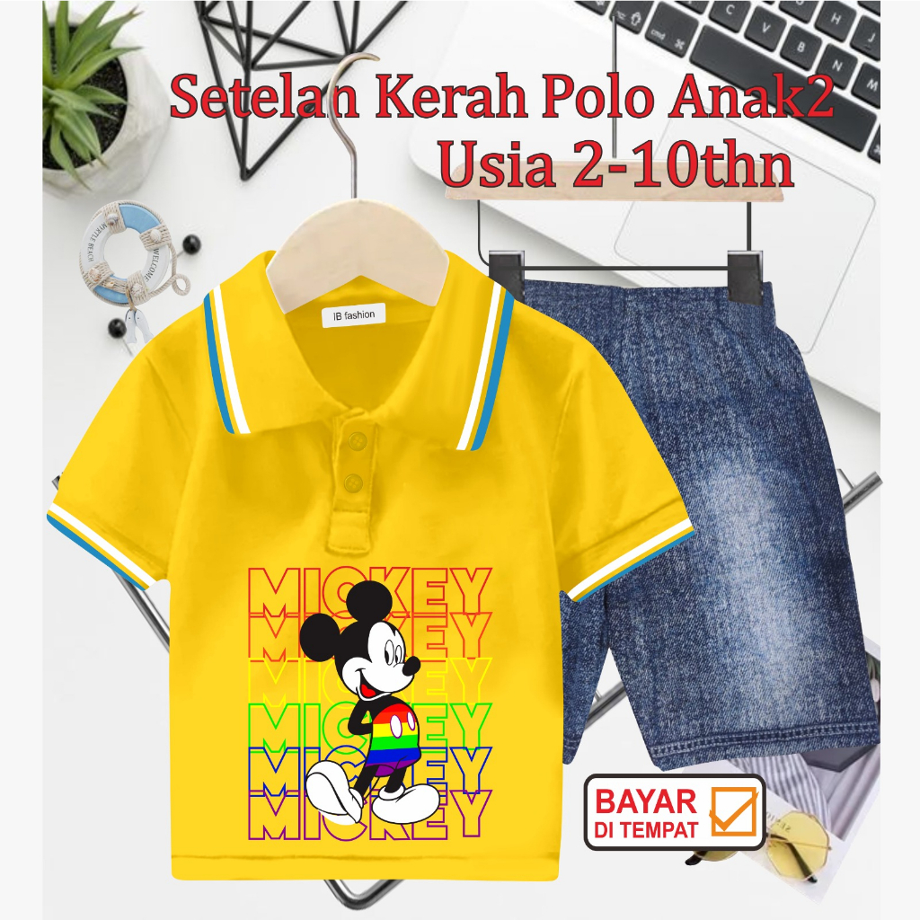 ((IB))SETELAN ANAK2 KERAH POLO SEMI JEANS/M1CK3Y DIGITAL SABLON