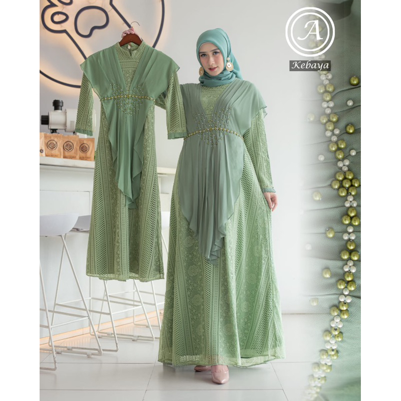 Permata Olshop / Couple Gamis Ibu dan Anak Aira / Kebaya Serimbit / Kebaya Seragam / Gamis Brukat Modern / Gamis Pesta Mewah