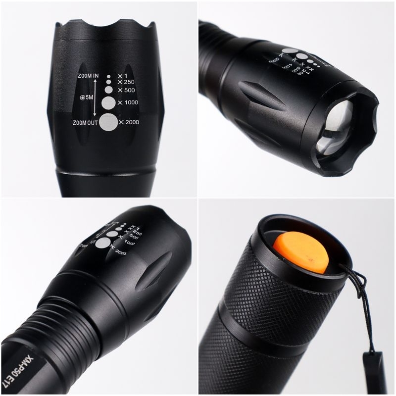 Paket Senter LED Flashlight Cree XM-P50 + Baterai + Charger - E17 - Black