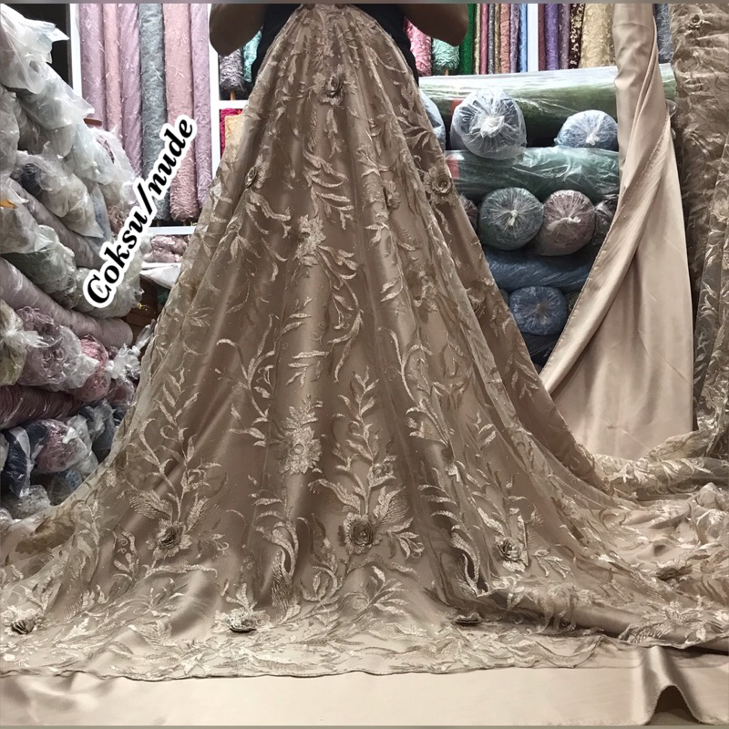 MURAH!!! Kain bahan Tulle 3D mutiara / brokat 3d mutiara.