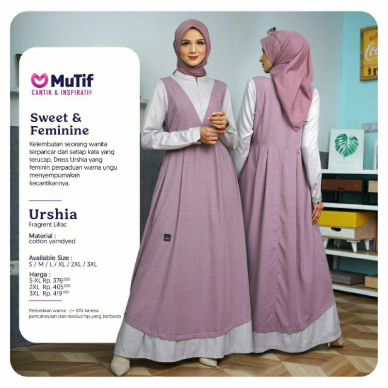 Mutif Urshia Fragrant Lilac Baju Muslim Gamis Dress Casual Premium Terbaru Ori Lebaran 2023 Sarimbit