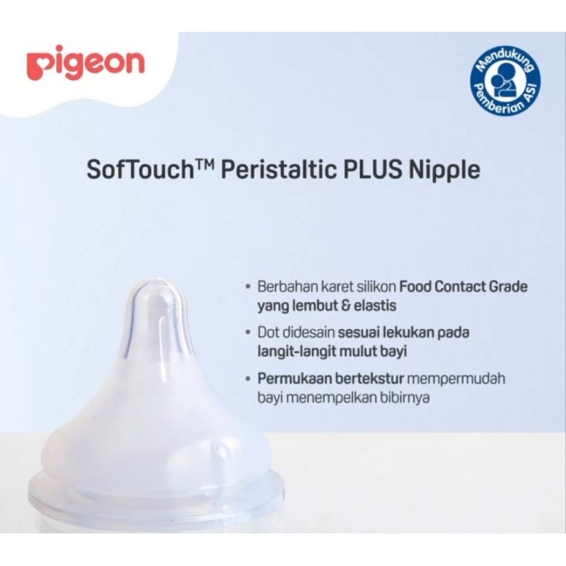 Eceran- Pigeon Nipple SofTouch Peristaltic Plus Wide neck / Dot Silicone Pigeon Wideneck size S M L SS Eceran