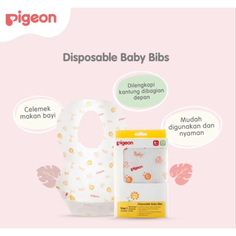 Pigeon Disposible Baby Bibs 20 pcs / Celemek Bayi Slabber Sekali Pakai Pigeon Travel Bibs