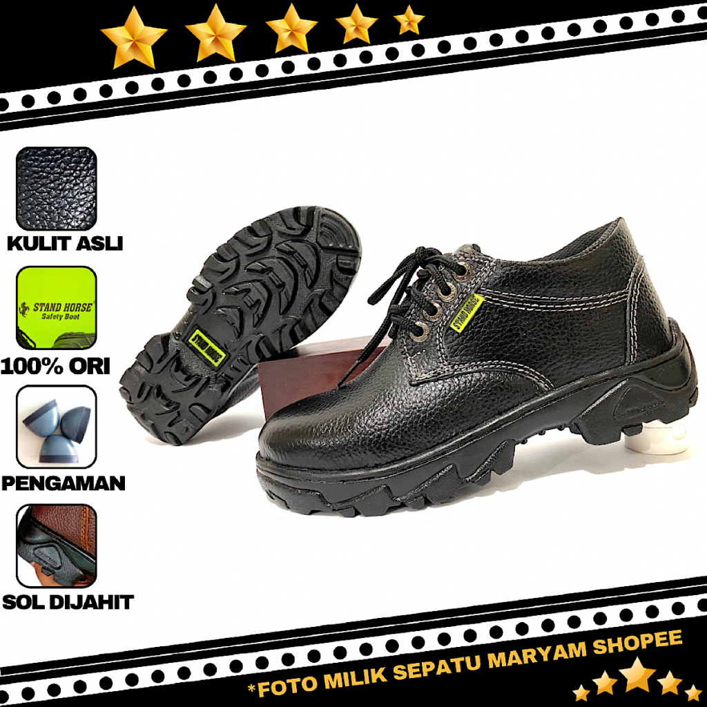 Sepatu Pria Safey Low Boots Tali Ujung Besi Sepatu Safety Shoes Kulit Asli Sepatu Kitchen Pria