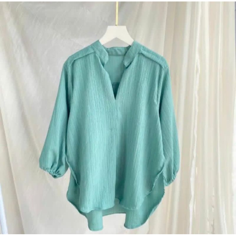 Livia Blouse Kemeja Outer Lady Crush Premium| wanita muat BB 40-90 kg