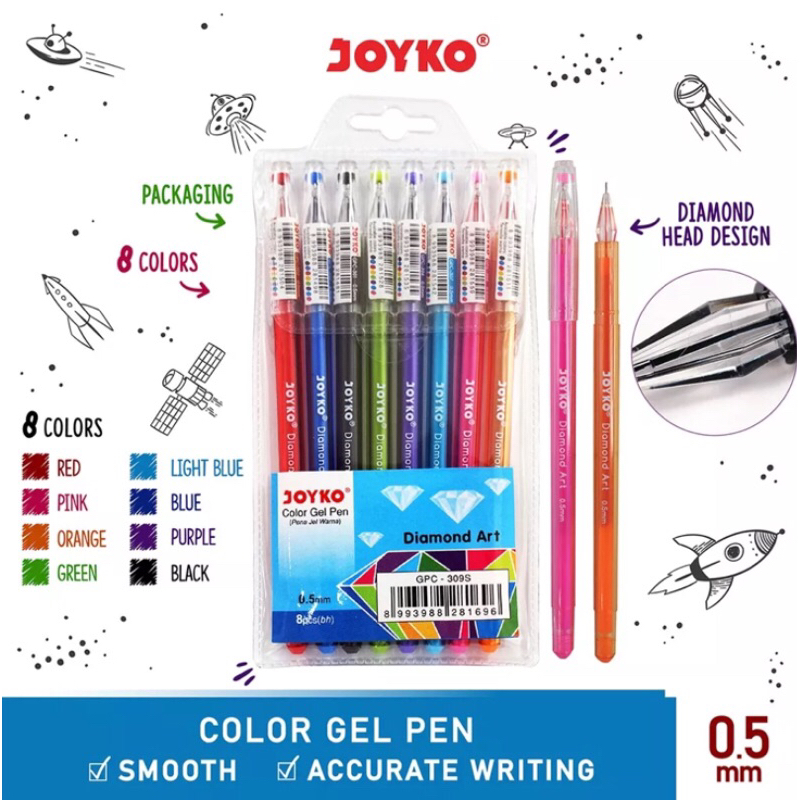 

PULPEN WARNA JOYKO Gel Pen GPC-309S 8 warna 0.5mm Diamond Art