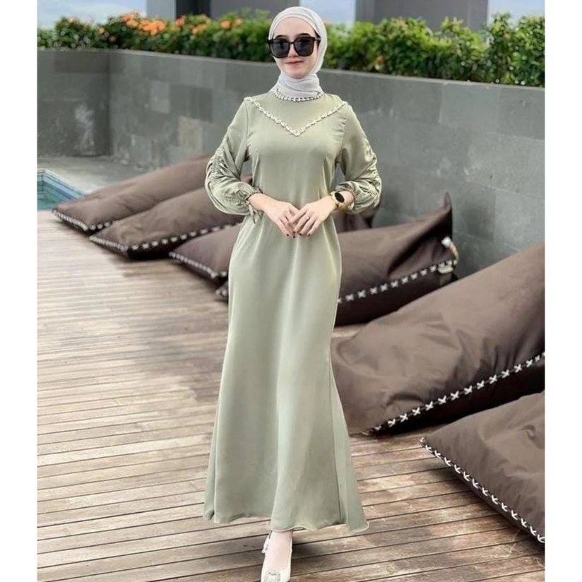 Gamis Pesta Sage Terlaris / Jasmin Maxy Premium Bahan Maxmara Dress Pesta Terbaru 2023/ OOTD Fashion Wanita Kasual Korean Style Polos Aplikasi Payet/ Gaun Muslimah Wanita Dewasa Terlaris