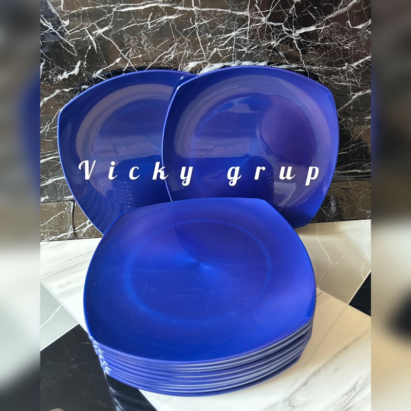 PROMO PIRING MELAMIN 1lusin Piring NAVY KOTAK CEPER MURAH