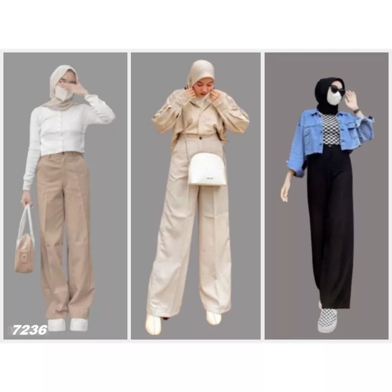 Loose pants trouser/celana kulot cotton wanita panjang 100 cm