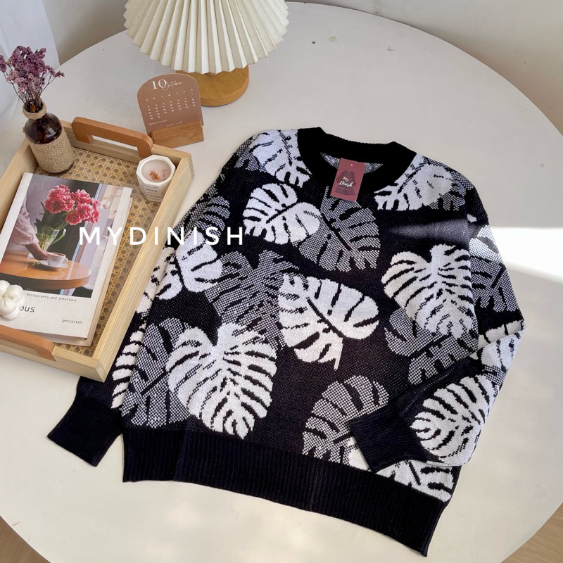 Leaf Sweater Rajut Wanita Motif Daun Terbaru