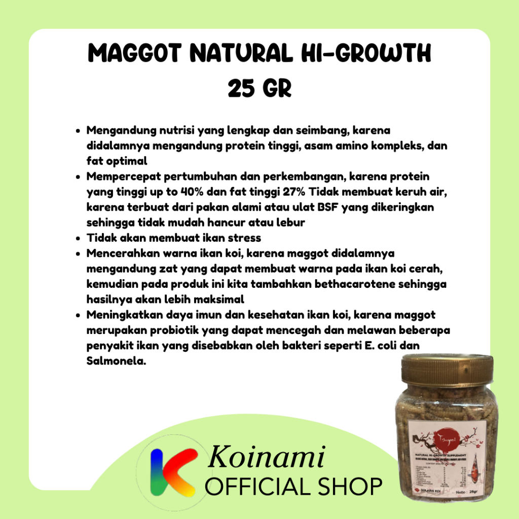 MAGGOT NATURAL HI-GROWTH SUPLEMENT 25gr / pakan ikan koi / fish food / makanan / solaris / tsuyoy