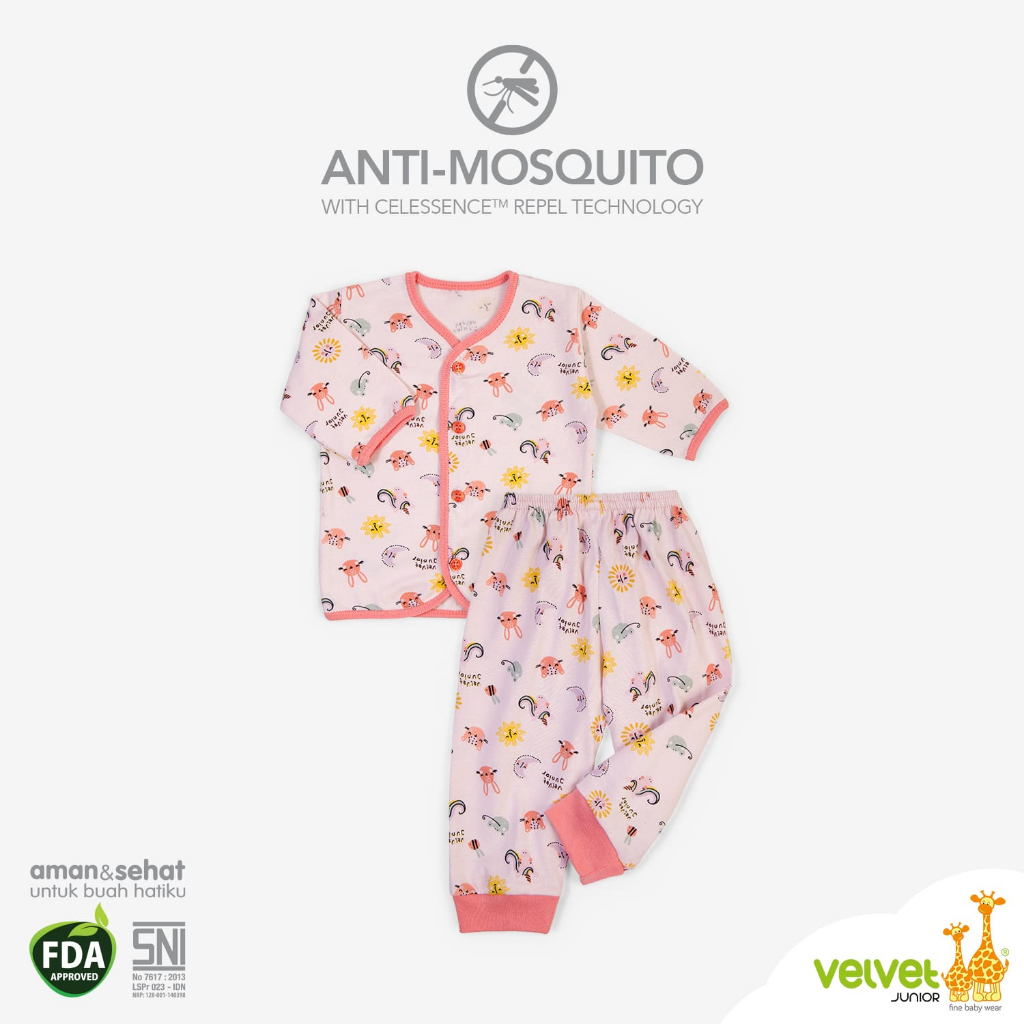 VELVET JUNIOR ANTI MOSQUITO SETELAN BAJU PIYAMA ANAK ANTI NYAMUK BOY GIRL 0-9 BULAN