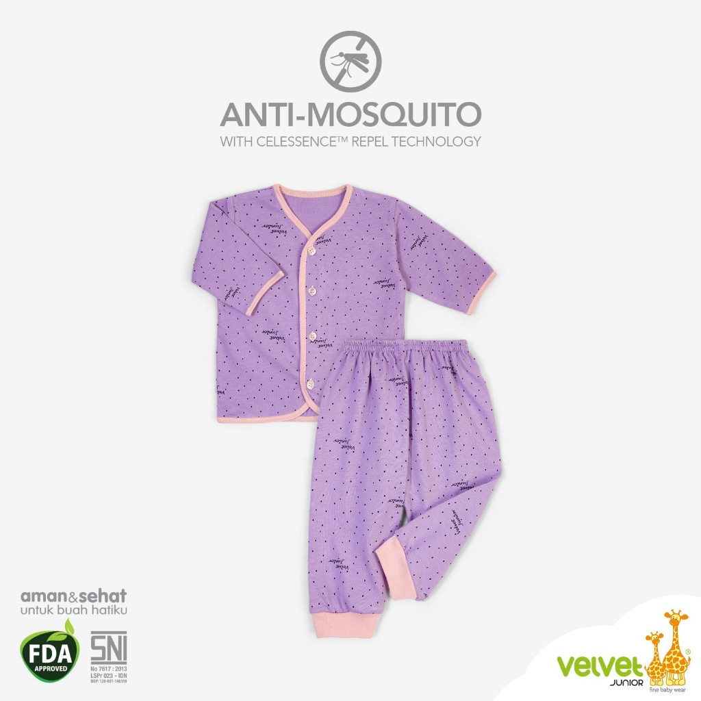 VELVET JUNIOR ANTI MOSQUITO SETELAN BAJU PIYAMA ANAK ANTI NYAMUK BOY GIRL 0-9 BULAN