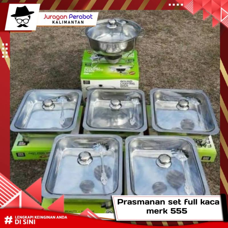 Prasmanan Set 555 Stainless / Prasmanan Set Fast Food dish 5+1 tutup full kaca.