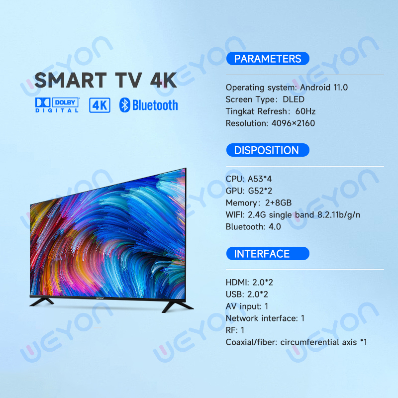 Weyon 50 Inch TV LED Adriod 11 Smart TV 4K UHD WIFI Bluetooth Connectivity Vioce Control Youtube Netflix