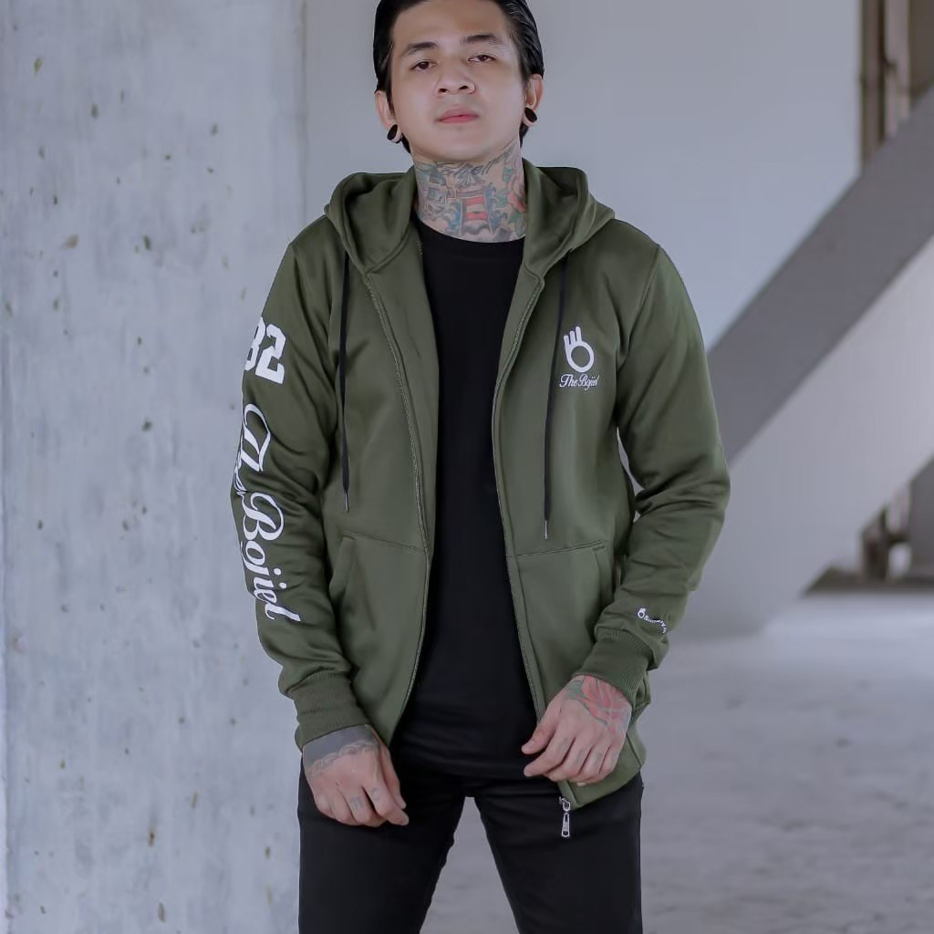 SWEATER HOODIE ZIPPER cowok Sweatshirt Pria BOJIEL Merah motif Print lengan seri BJSL121