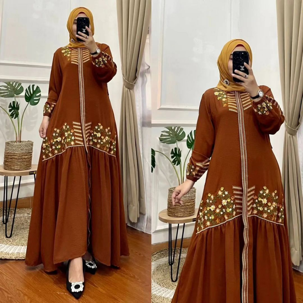 COD Bunga Dress Cringkel Aplikasi Bordir / Gamis Kondangan BAJU DEWASA MURAH TERBARU 2023