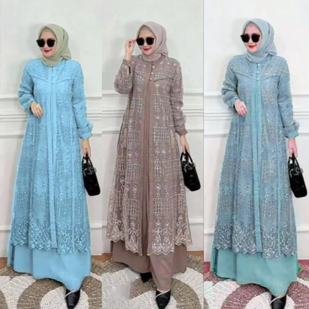 HAYYA MAXY DRESS - Gamis Ceruty Babydoll Mix Brokat - Kondangan Bridesmaid Gamis Mewah