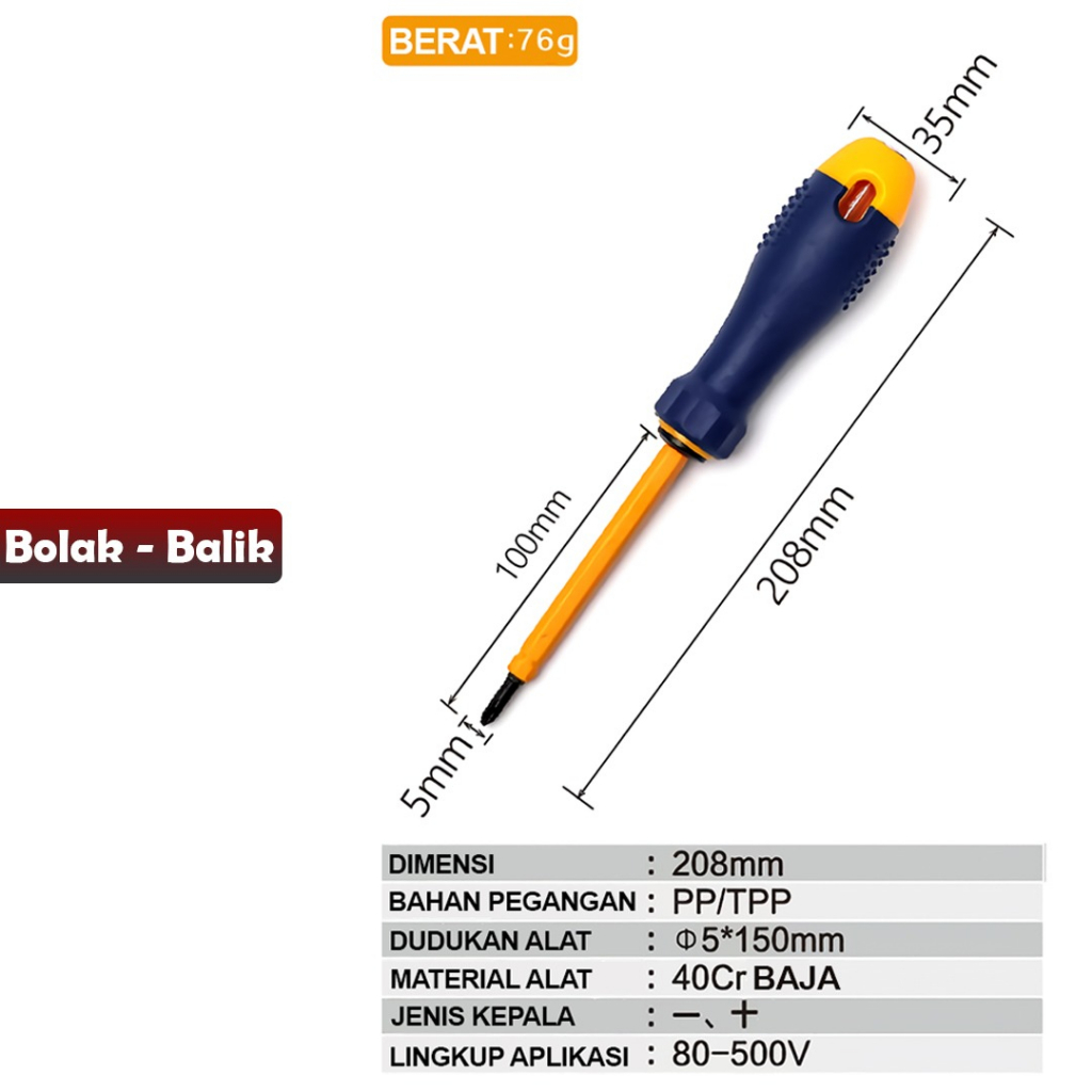 Obeng Testpen Arus Listrik KUNING Tespen BOLAK BAIK- YOSIGAWA