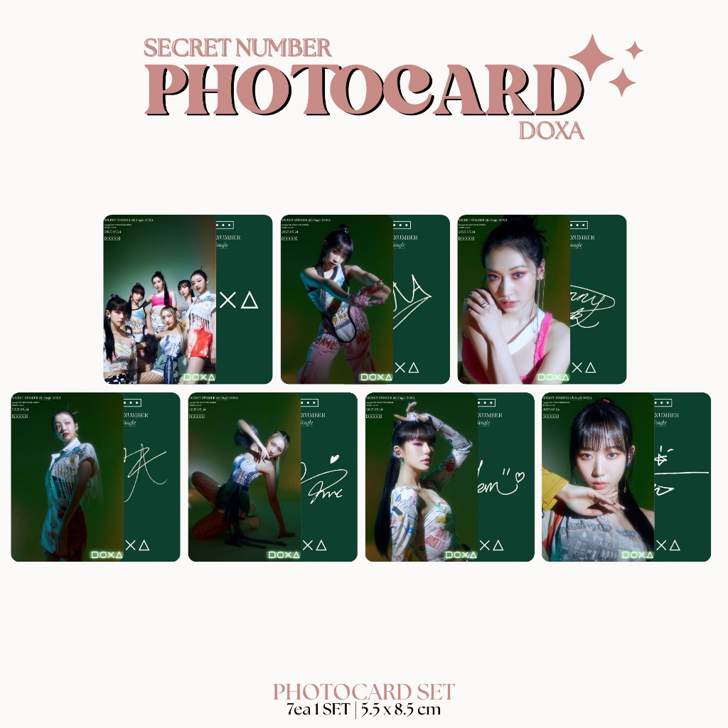 PHOTOCARD SECRET NUMBER DOXA 2SISI (ISI 7 PCS + LAMINASI 2 SISI) TANDA TANGAN TTD KPOP IDOL KOREA PREMIUM MURAH UNOFFICIAL LEA DITA JINNY SOODAM MINJI ZUU READY STOCK !