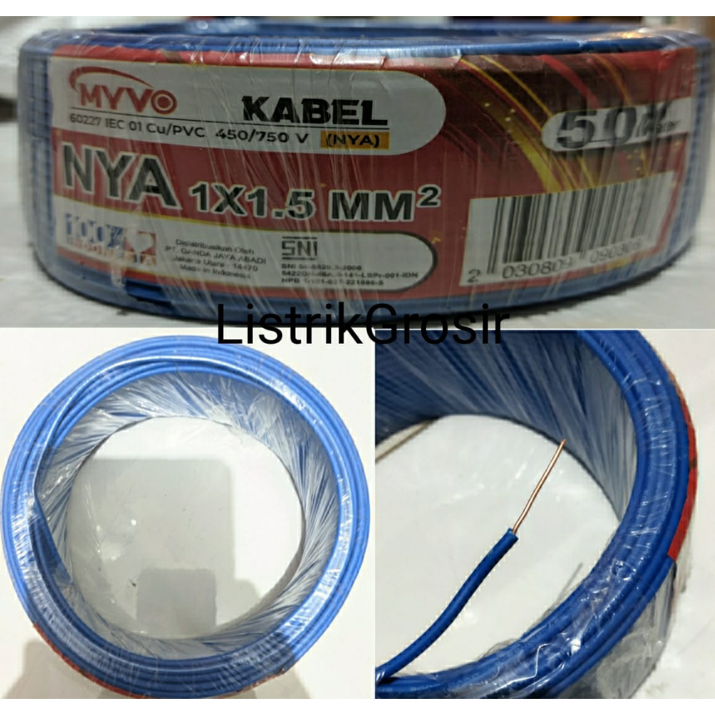 MYVO Kabel NYA 1,5mm 50y 1 x 1,5 mm  Kawat Tunggal Full Tembaga Murni Standar PLN SNI