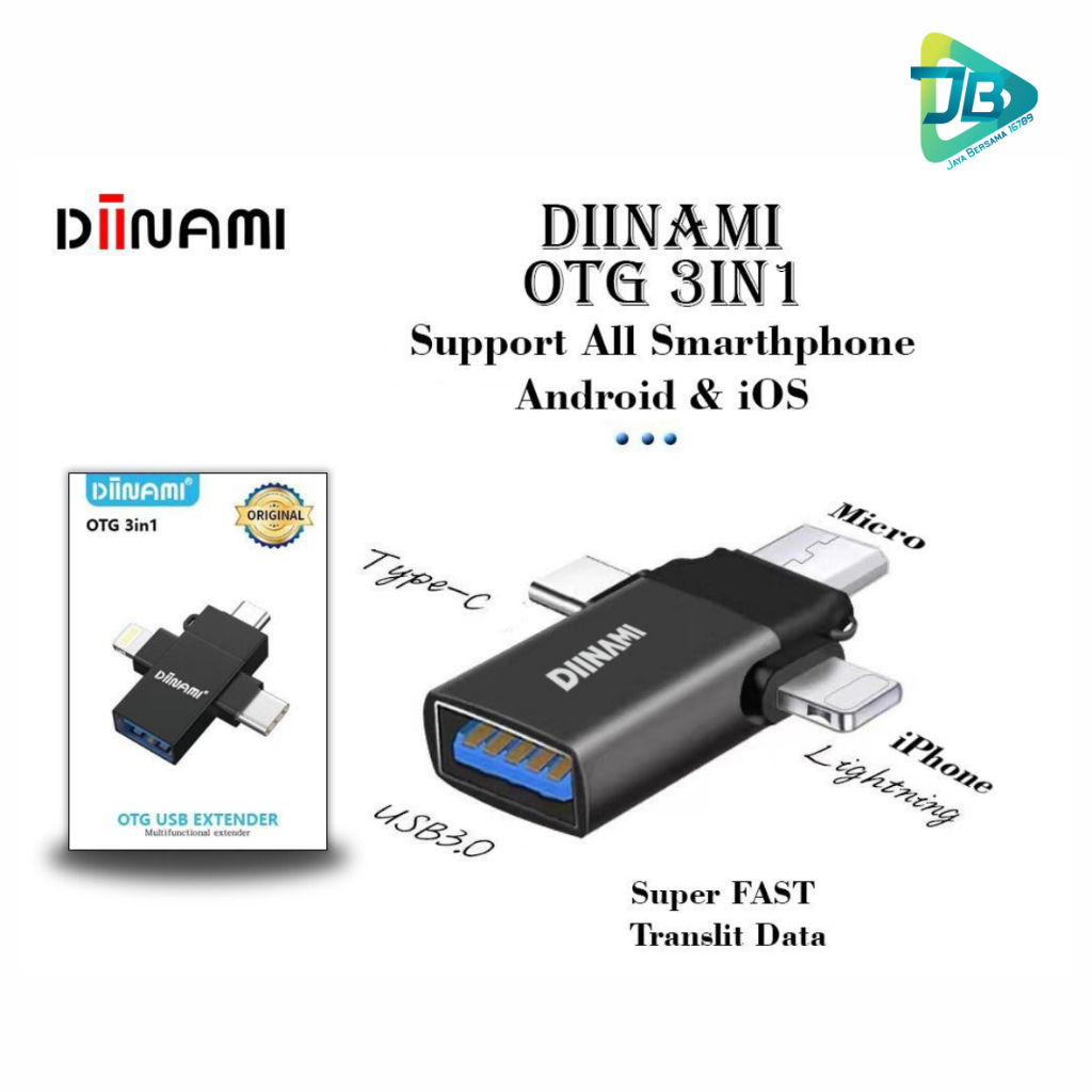 ￼DIINAMI OTG 3in1 Type-C Lightning (iPhone usb ) Micro USB Type C Android Apple iPhone iPad Multi Devices JB9101