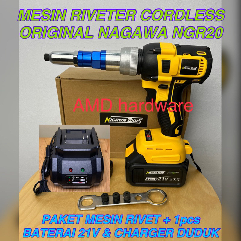 MESIN TANG PAKU RIVET CORDLESS RIVETER GUN NAGAWA NGR20 HANYA UNIT SAJA BATERAI dan CHARGER TERPISAH